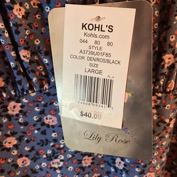 NWT Blue floral Lily Rose scoop neck shirt dress. Short size large - Picture 4 of 4